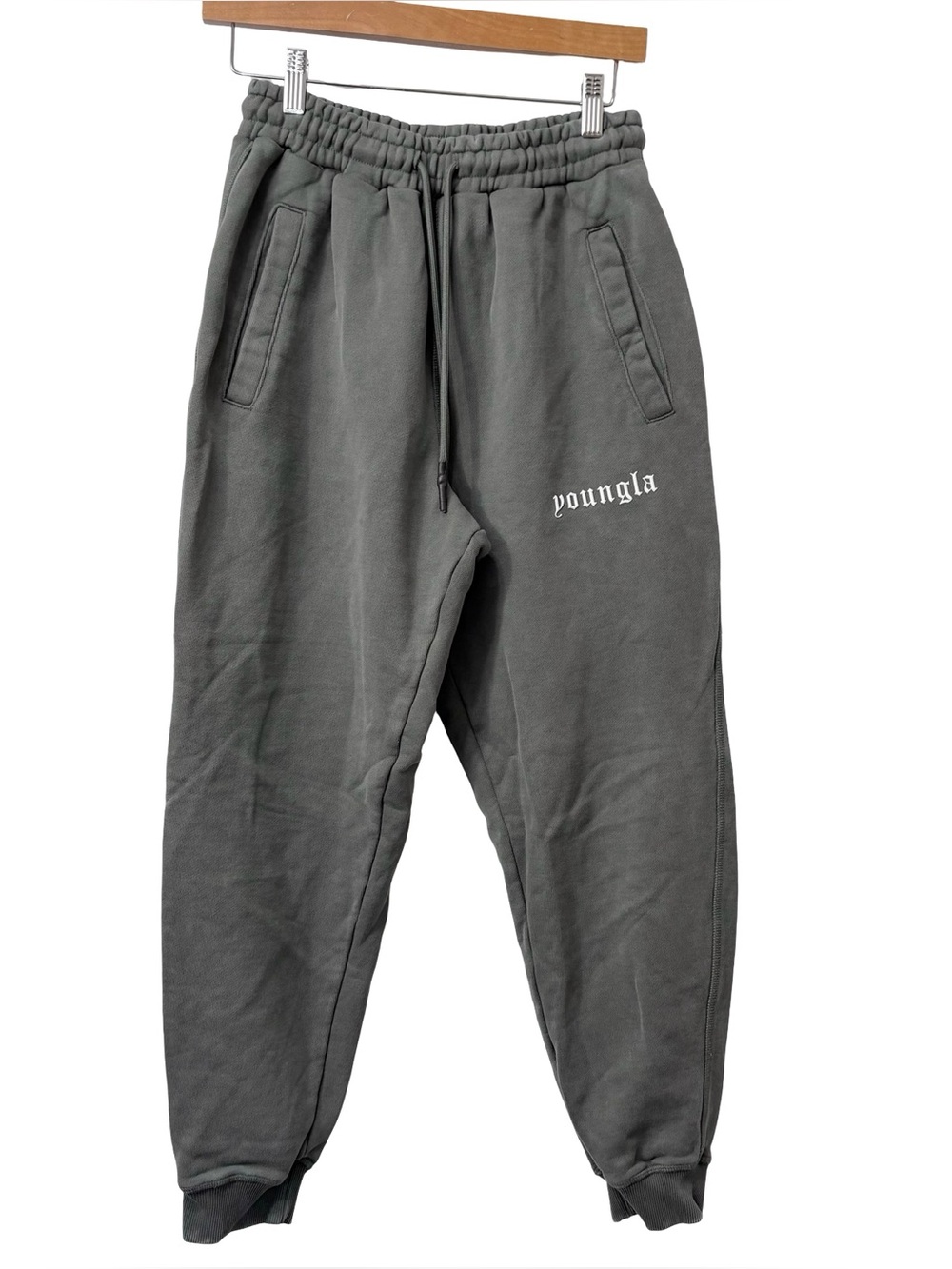 YoungLA joggers gothic font charcoal gray wash Size Medium